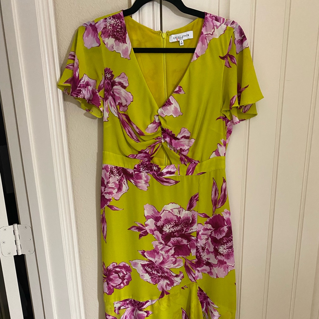 Great Jones Designer Dress Yellow And Pink Floral - Nwt